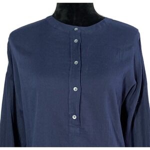 NWT Lou & Grey Top MED Navy Blue Button Down Shirt Drop Shoulder Tunic Stretch